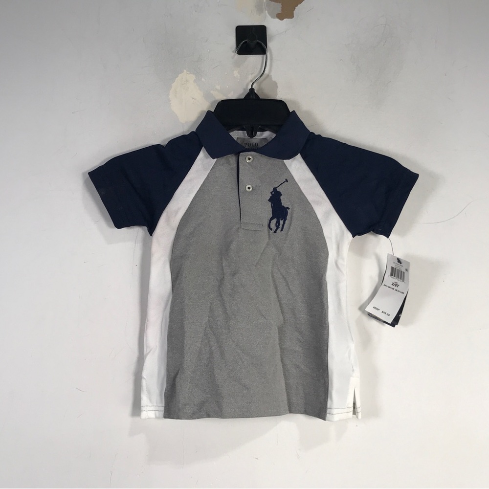 Polo Ralph Lauren Short Sleeve Polo, Toddler Boy's Size 2T - Grey Heather/Navy